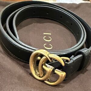 Gucci Black Belt with Brass Buckle GG MARMONT women belt excellent